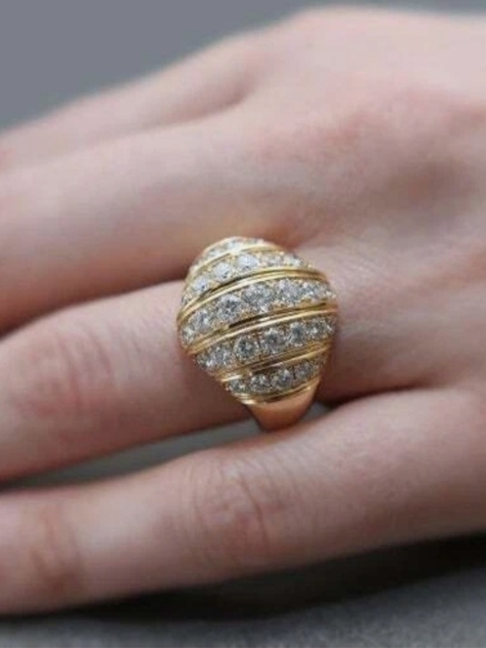 Gold and Diamond Dome Cocktail Ring - Women's Jewelry Sizes 6